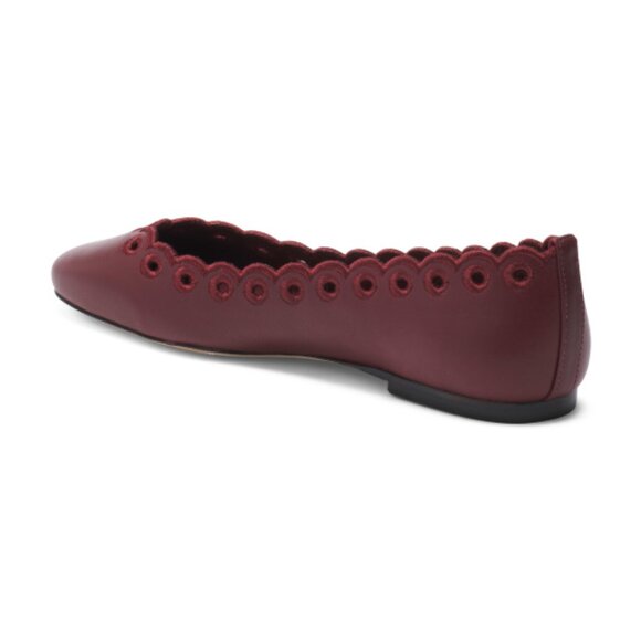LARROUDE Burgundy Made In Brazil Leather Meghan Broderie Flats - Picture 2 of 3